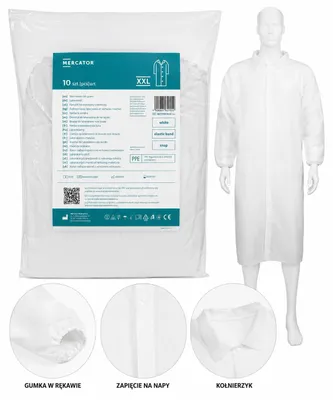 Obrázok produktu pre Ochranný jednorazový odev, biely, 10 kusov. Laboratórny ochranný plášť z netkanej textílie, vhodný aj pre poľnohospodárske účely, productTiles.product.images.aiGenerated