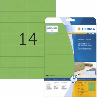 Produktbild von Etiketten A4 grün 105x42,3 mm Papier matt 280 St.