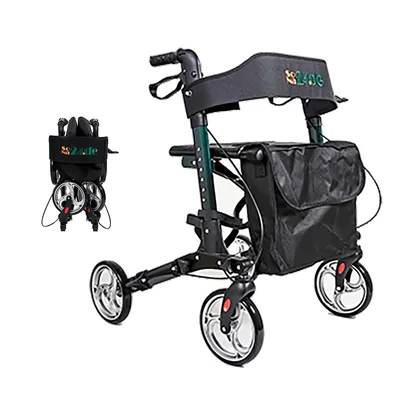 Produktbild von Reise - Rollator klein, leicht 3xfaltbar | SoNa24 | für Zug, Flug, Auto nur 7,2 kg, Set mit Tasche, Rückengurt, Stockhalter, Ankipphilfe - LAGERWARE !