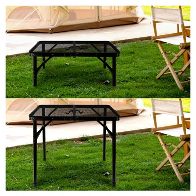 Produktbild von Klappbarer Grilltisch, Camping Grilltisch 60cm Metall, Höhenverstellbar, Leicht und Tragbar, Grillständertisch mit Netzoberfläche für Outdoor-Picknick, Grillen, Camping, Strand, Wohnmobil