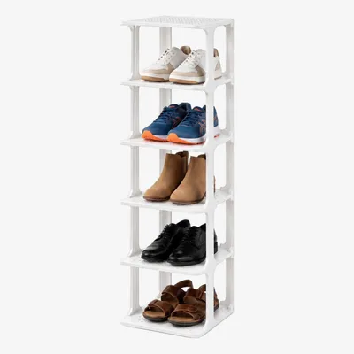 Image de Relaxdays, étagère à chaussures, 6 niveaux, dimensions : 91 x 26,5 x 30,5 cm, empilable, extensible, en plastique, support à chaussures, blanc