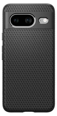 A close-up, straight-on view of the back of a black smartphone case with a textured triangular pattern.