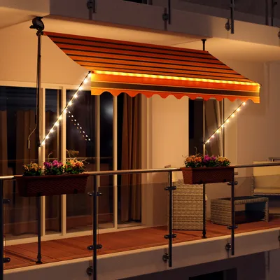 Produktbild von LED - Markise mit Kurbel 300cm Breit Klemmmarkise Balkonmarkise Sonnenschutz Terrasse Balkon - 300x150cm - schwarz/orange - horizontal