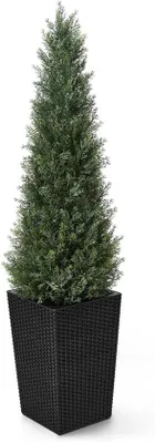Image de Plante décorative en plastique dans un pot noir - Plante artificielle résistante aux UV pour l'intérieur et l'extérieur - Plante décorative pour le salon et l'extérieur.