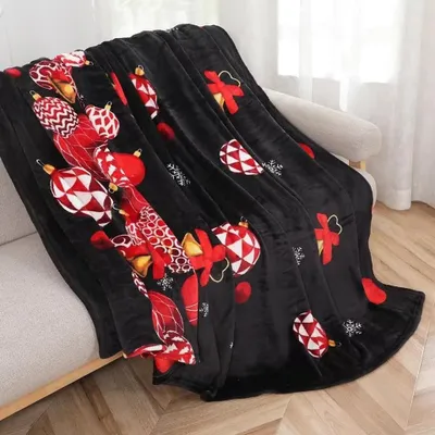 Produktbild von Kuscheldecke Weihnachtsdecke Christbaumkugeln 220x200 cm Christmas Winterdecke flauschig warme Tagesdecke Wohnzimmer Deko Sofadecke Bettdecke