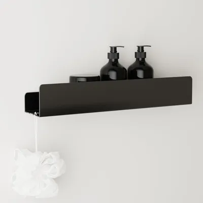 Zdjęcie produktu dla Półka pod prysznic, montaż bez wiercenia, 40 cm, stal nierdzewna, czarny, prostokątna
