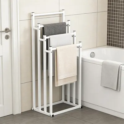 Produktbild von 4-Ebenen Handtuchständer Handtuchhalter Stehend Handtuchständer freistehend Badezimmer Badetuchhalterung aus Metall Weiß