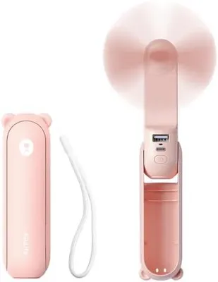 Produktbild von Mini Handventilator, 3-in-1 Handventilator, wiederaufladbarer USB [12–19 Betriebsstunden] mit Powerbank, Taschenlampe, tragbarer Ventilator für Reisen/Sommer, Geschenke für Frauen-Rosa