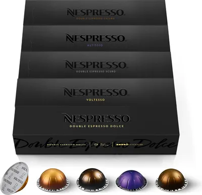 Produktbild von NESPRESSO VERTUO, Auswahl an Espresso (40ml) und Double Espresso (80ml) Kaffees, Leichte, mittlere und dunkle Röstungen, Kompatibel mit VERTUO Kaffeemaschinen, Kapsel Set aus 50 Kaffeekapseln