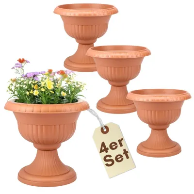 Produktbild von 4er Set Blumentopf mit Ständer Blumenständer für Draußen Pflanzenständer Outdoor Blumensäule mit Standfuß Blumentopf mit Sockel Pflanzensäule Grabvase Terrakotta 30 cm