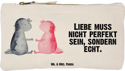 Produktbild von Mr. & Mrs. Panda beauty tasche Axolotl Liebe Größe S Klein - Weiß - Geschenk, Pouch, Make-Up, kosmetiktäschchen, Schminktasche, Ehemann, Schlamper, Valentinstag