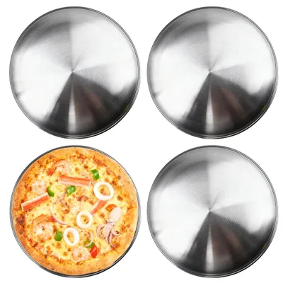 Pizzaplatten Set 4er: 30 cm Edelstahl, runde Pizzableche