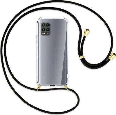 Produktbild von Handykette Backcover-Schutzhülle mit Band (Metall goldfarben) für Xiaomi Mi 10 Lite 5G (Zoom) - schwarz
