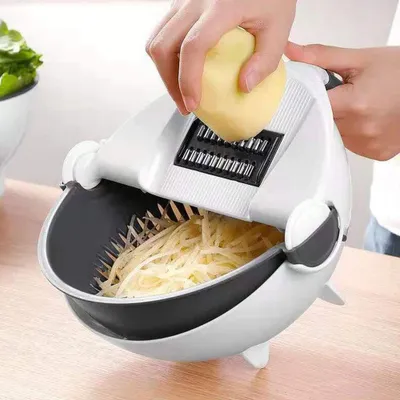 Productafbeelding van Afdruipmand, groentesnijder, 9-in-1, multifunctioneel keukenapparaat voor groenten, fruit, rijst, rasp. Draagbare snijmachine