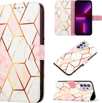 Produktbild von Galaxy A52 4G Hülle, Marmor Motiv Kunstleder Tasche Wallet Kartenfächer mit Standfunktion Klapp Schutzhülle für Samsung Galaxy A52 4G / 5G / A52S 5G Roségold