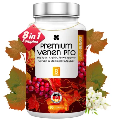 Produktbild von Sonnesee Premium Venen Pro – Rutin, L-Arginin, Rotweinblätter-Extrakt & Vitamin C, 90 Kapseln
