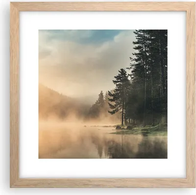 Produktbild von Gerahmtes Poster - Rahmen in heller Eiche - Nebel See Wald - 30x30 cm - Wand Bild - Wanddeko - Wandbilder - Kunstposter - Wandposter - Bilderrahmen - Bilder - Kunstdruck - P2NAC30x30-4440