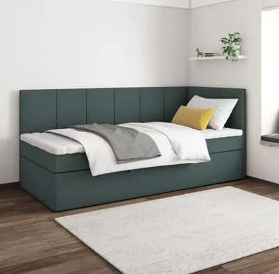 Produktbild von Boxspringbett POLA 100x200 cm, T25 Topper, Kinderbett, Jugendbett, Einzelbetten, Bett, Stauraum Polsterbett, Matratze H3, LINKS (Grün - Itaka 10)