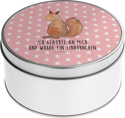 Produktbild von Mr. & Mrs. Panda Dose Einhorn Glauben - Rot Pastell - Geschenk, Teedose, keksdosen, Eichhörnchen, Eichhorn, Aufbewahrungsdose, Vorratsbehälter, Einhörner, Einhörnchen
