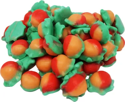 Produktbild von Fruchtgummi Jelly Pfirsiche mit grünem Schaumzuckerboden Halal 1000g