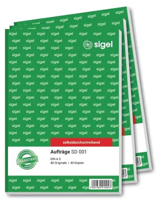 Produktbild von Sigel Auftragsbuch A5 selbstdurchschreibend 2x40 Blatt 3 Stück