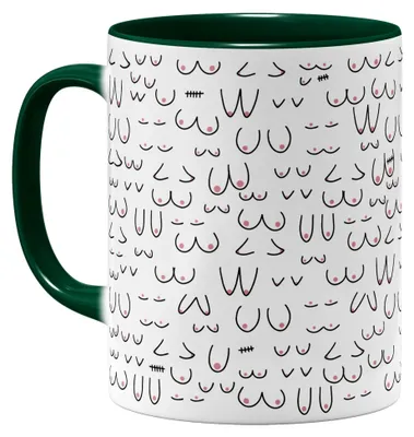 Produktbild von Humorvolle Kaffeetasse mit Boobies-Muster - Keramikbecher - 11oz 325ml - Rundumdruck - Grün