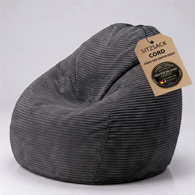 Produktbild von BuBiBag Cord Sitzsack Gaming Jugendliche Indoor – Bean Bag Cord Sessel, EPS-Füllung, Möbelcord, in Berlin genäht | Anthrazit X-Large 80x105 cm