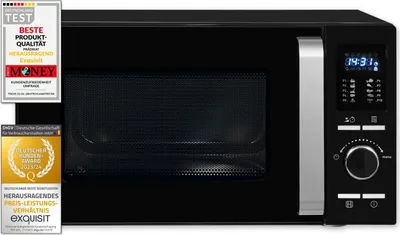 Produktbild von Exquisit Mikrowelle MW 8925-7 Hsw | Heißluft und Grill | max. 1950 W | Garraum 25 l | Schwarz-Glas Front