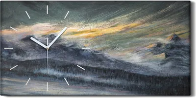 Produktbild von Wandbild Leinwand Bilder mit Uhr 60x30 Gemälde Winter Berge Schnee Natur - weiße Hände