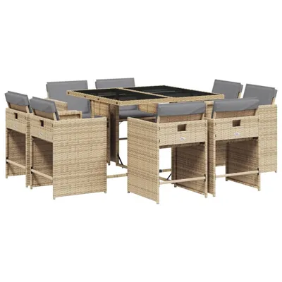 Produktbild von vidaXL 9-tlg. Garten-Essgruppe mit Kissen Beigemischung Poly Rattan
