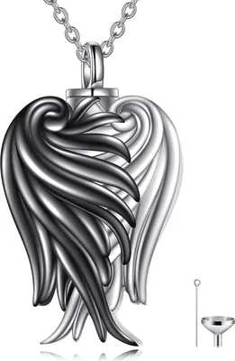 Produktbild von Engel Flügel Urne Halskette 925 Sterling Silber Schwarz Weiß Damen Charme Schmuck