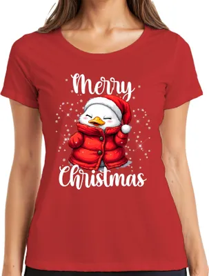 Produktbild von Merry Christmas niedlich Ente Weihnachtsmütze Winter Kinder Santa Damen T-Shirt, Rot, S