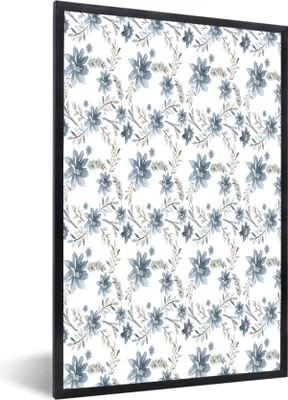 Produktbild von MuchoWow® MuchoWow® Gerahmtes Poster Blumen - Blau - Pflanzen 60x90 cm - Poster mit zchwarzem Bilderrahmen - Kunst