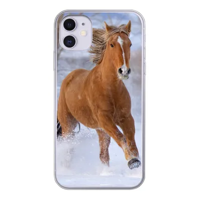 Produktbild von MuchoWow® Handyhülle Schutzhülle Hülle für iPhone 11 Pferd - Schnee - Braun Silikon Softcase Handy Hülle - Handytasche