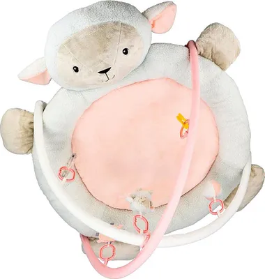 A plush sheep-shaped play mat for babies.