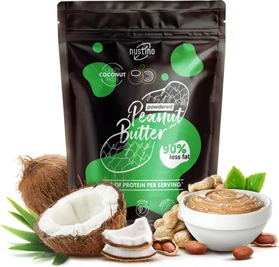 Immagine prodotto di Nustino - Burro di arachidi in polvere al cocco 400 g - 90% di grassi in meno - Ricco di proteine - Con vera scaglia di cocco - A basso contenuto di grassi - Senza olio di palma - Ideale per la pasticceria