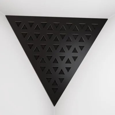 Zdjęcie produktu dla Zestaw 2 sztuk – pochłaniacz basów do narożników sufitu „Triangle-F” | Pianka akustyczna w kształcie piramidy z laminowaną płytą HDF i obiciem z tkaniny [TRI – czarny|czarny]