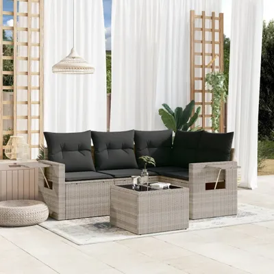 Produktbild von Langlebige 5-tlg. Garten-Sofagarnitur mit Kissen Hellgrau Poly Rattan Gartenmöbel Sitzgarnitur Möbel9186775