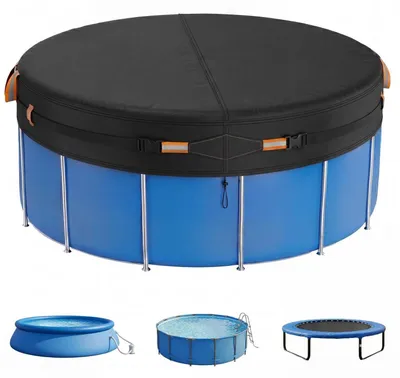Produktbild von Poolabdeckung Rund 366cm Schwarz 500D Oxford-Gewebe verstärkt mit Kordelzug