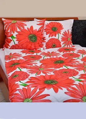 Obrázek produktu pro Bavlněné saténové povlečení 140x200+70x90 - Květiny červené 245