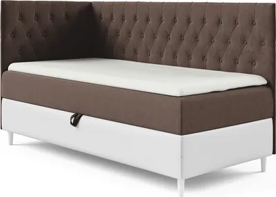 Produktbild von MEBLINI Kinderbett mit Bettkasten - Gepolstert Einzelbett mit Matratze - Polsterbett mit Stauraum - Bett mit Kopfteil - Stauraumbett - FILIPPO 3 - 90x200 Links - H3/Braun Samt