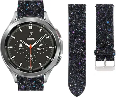 Produktbild von Strap-it Samsung Galaxy Watch 4 Classic 46mm Glitzerlederarmband (Schwarz)
