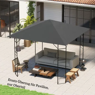 Produktbild von Pavillon Ersatzdach 3x3 m wasserabweisend, Pavillondach Oxford-Stoff 370g/m² UPF30+, Grau | 298x298 cm | 8 Ösen | Klettverschluss