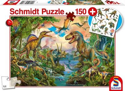Produktbild von Schmidt Spiele Puzzle 56332 Wilde Dinos, inklusive Tattoos Dinosaurier,Kinderpuz