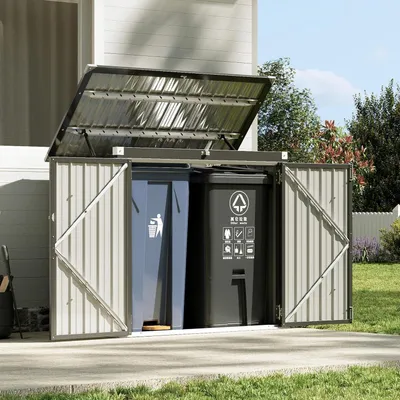Immagine prodotto di Capanno per attrezzi in metallo, dimensioni 150x117x80 cm, resistente alle intemperie, con sistema di apertura a gas e colore nero
