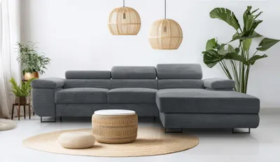 Produktbild von AX LIVING Dunkelgrau Cord Couch L Form – Arborio R  Wohnlandschaft 280cm
