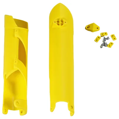 Immagine prodotto di Protezioni forcella UFO PLAST in 2 pezzi, carenatura e copertura forcella per Husqvarna TC TE, KTM EXC Sixdays EXC-F SX SX-F Racing 125 - 501 cc, anni di produzione 2007 - 2015, colore: giallo OEM