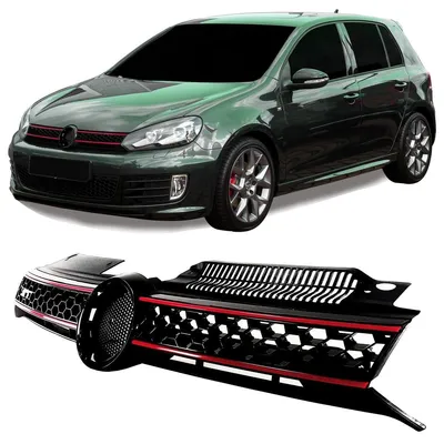 Produktbild von Golf 6 Kühlergrill, Sportgrill, mit Aussparung für das Emblem im Waben-Design passend für VW Golf 6 GTi, 2008 - 2012