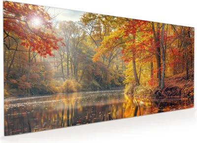 Produktbild von Küchenrückwand Spritzschutz Glas mit Motiv Herbstwald See 40 x 40 cm
