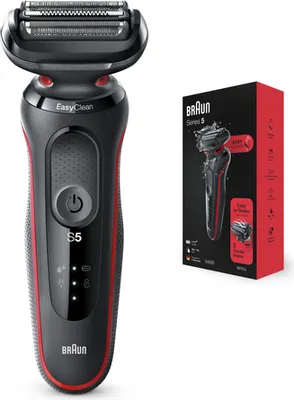 Zdjęcie produktu dla Golarka męska BRAUN Series 5 - 50-R1000s czarny/czerwony (wodoodporna, prysznic, system łatwego czyszczenia, Li-Ion, szybkie ładowanie, wet&dry)